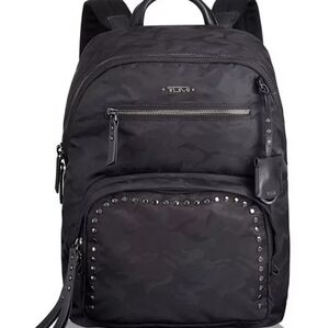 Rare Tumi Voyageur Studded Hagen Backpack in Black Camo Black Hardware